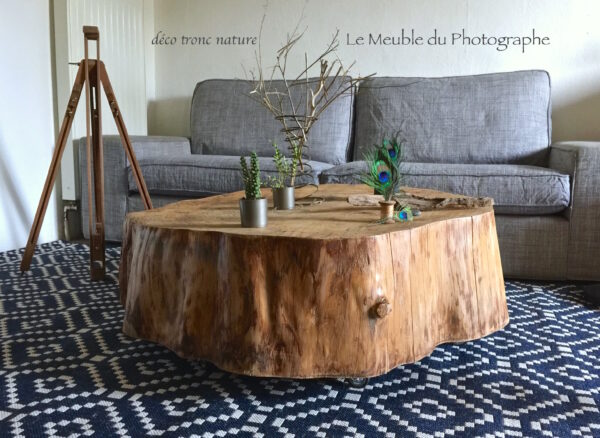 Grande table rondin pin 1m diamètre pour table basse nature