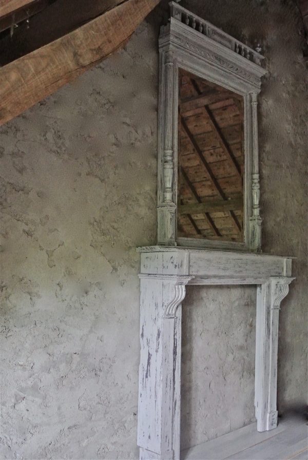 ancien miroir de cheminée patine gris
