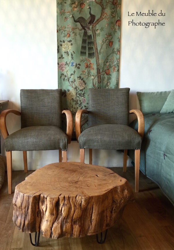 table basse en rondin de chêne 50cm. Bois local made in France.