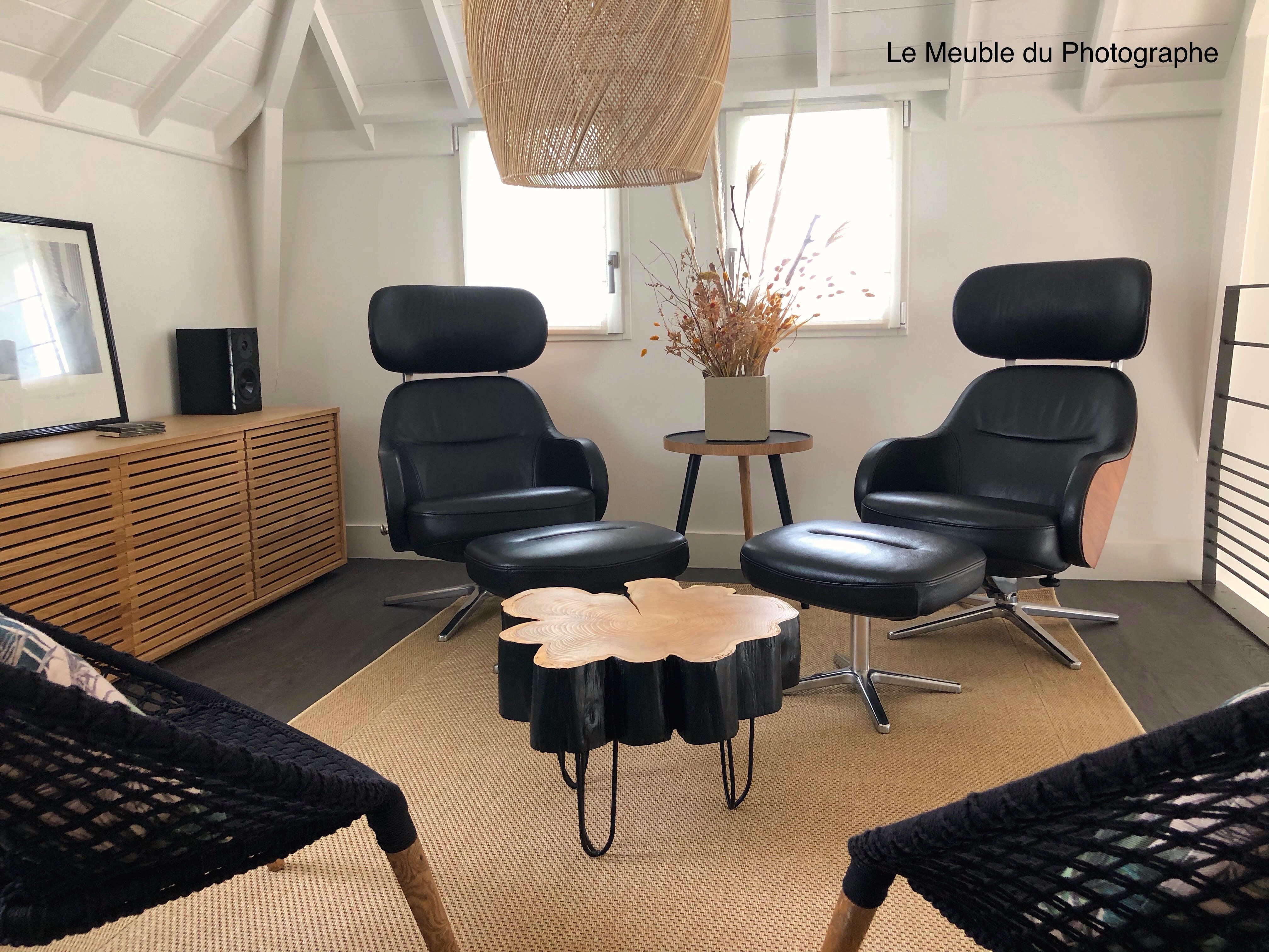 Table rondin bords noirs sur hairpin legs