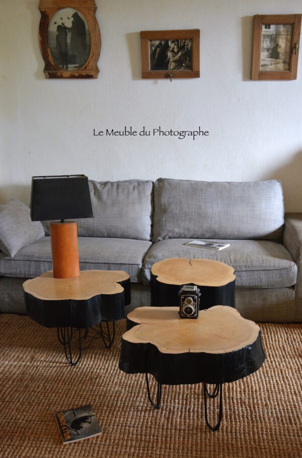 table basses en rondin de bois noir