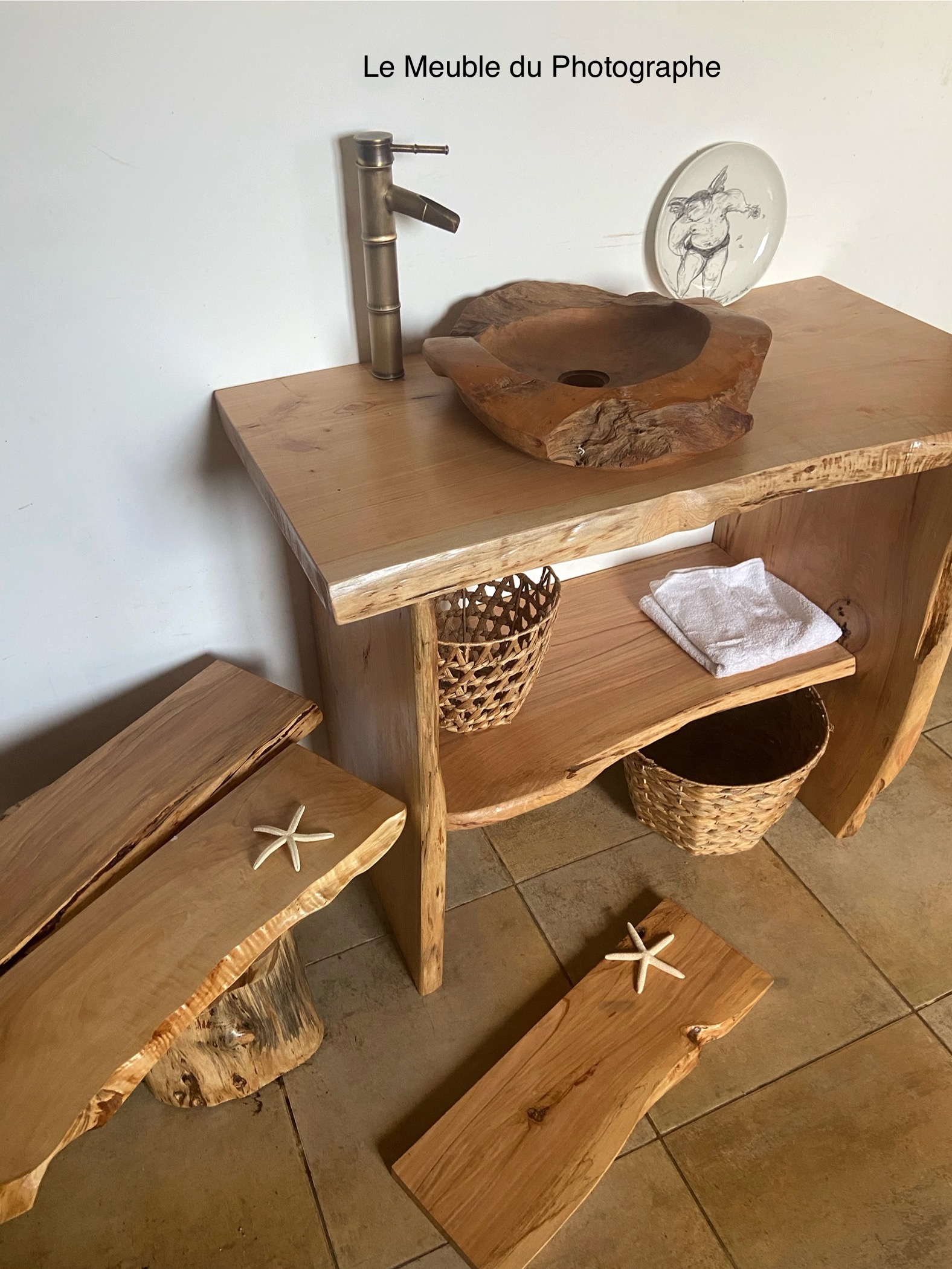 Meuble vasque salle de bain 110cm bois massif sur mesure