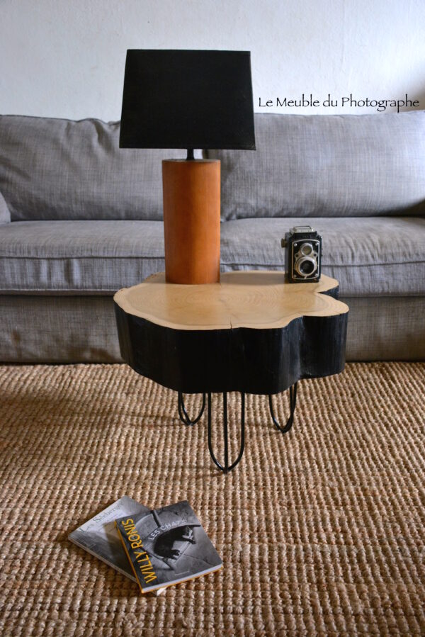 table basse rondin de bois noir
