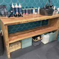 meuble sous vasque planches bois massif 160 cm coiffeur
