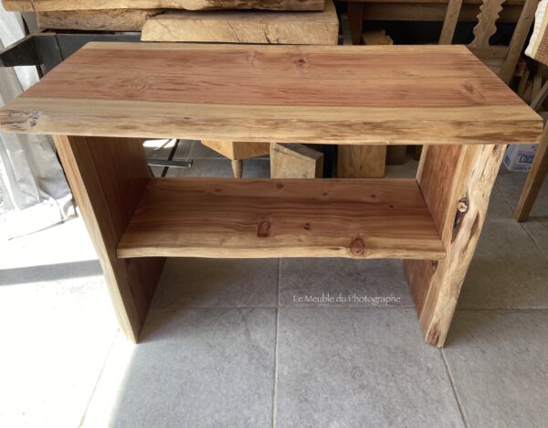 meuble vasque en planche de bois massif en sequoia 110 cm artisanal