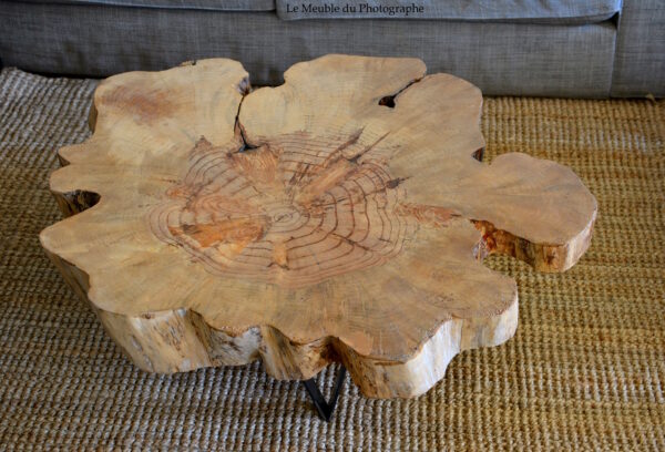 table basse rondin sur pied métal 1m