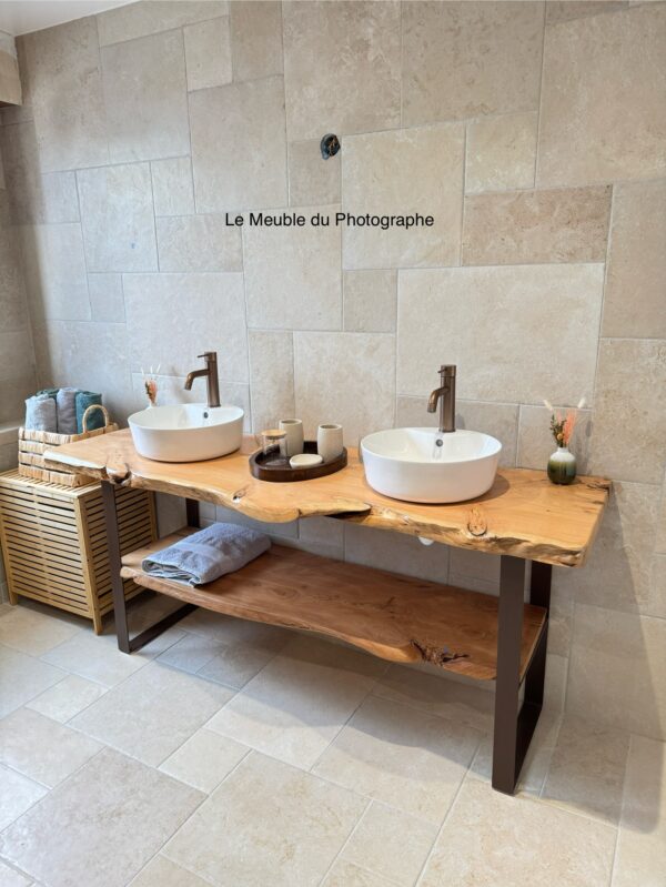 Meuble salle de bain en bois massif et pieds métal sur mesure 180cm
