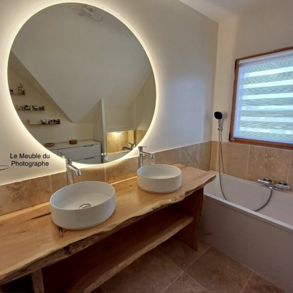 Meuble double vasque salle de bain en bois massif brut