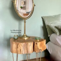 chevet rondin de bois miroir laiton